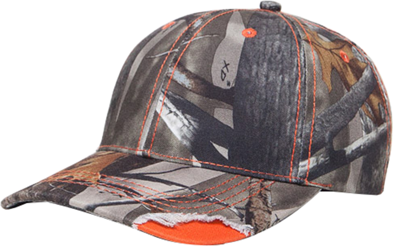 E107697 Pacific Headwear Distressed Hunters Camo Caps