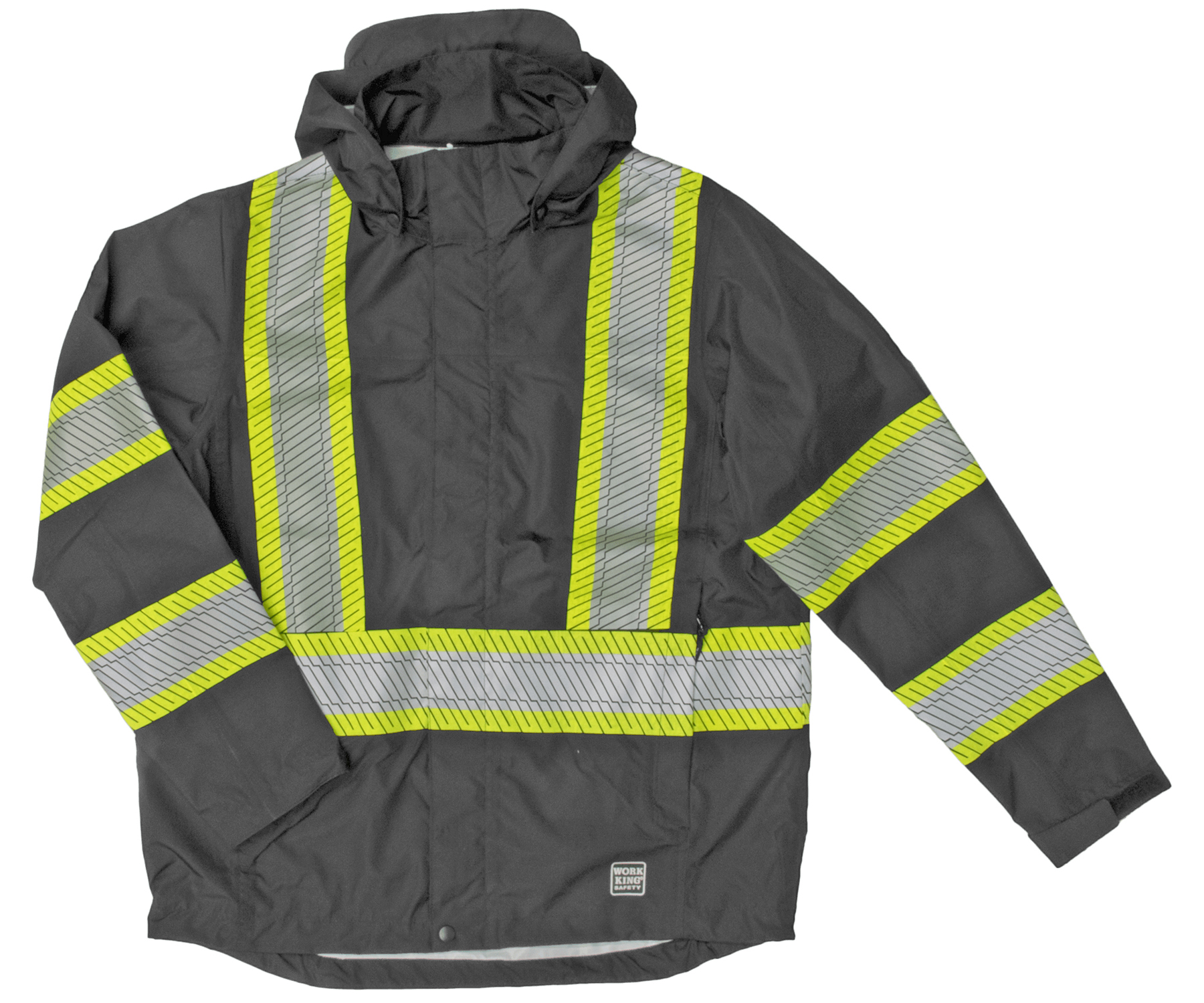 E141326 Work King Adult Hi Vis Packable Safety Rain Jacket 5802