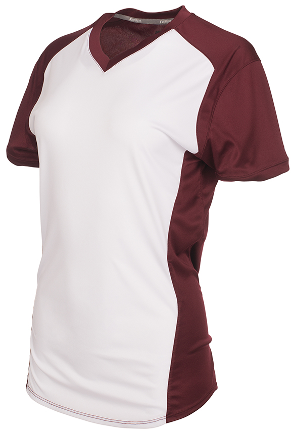 E131489 Russell Girls VNeck Color Block Short Sleeve Softball Jerseys
