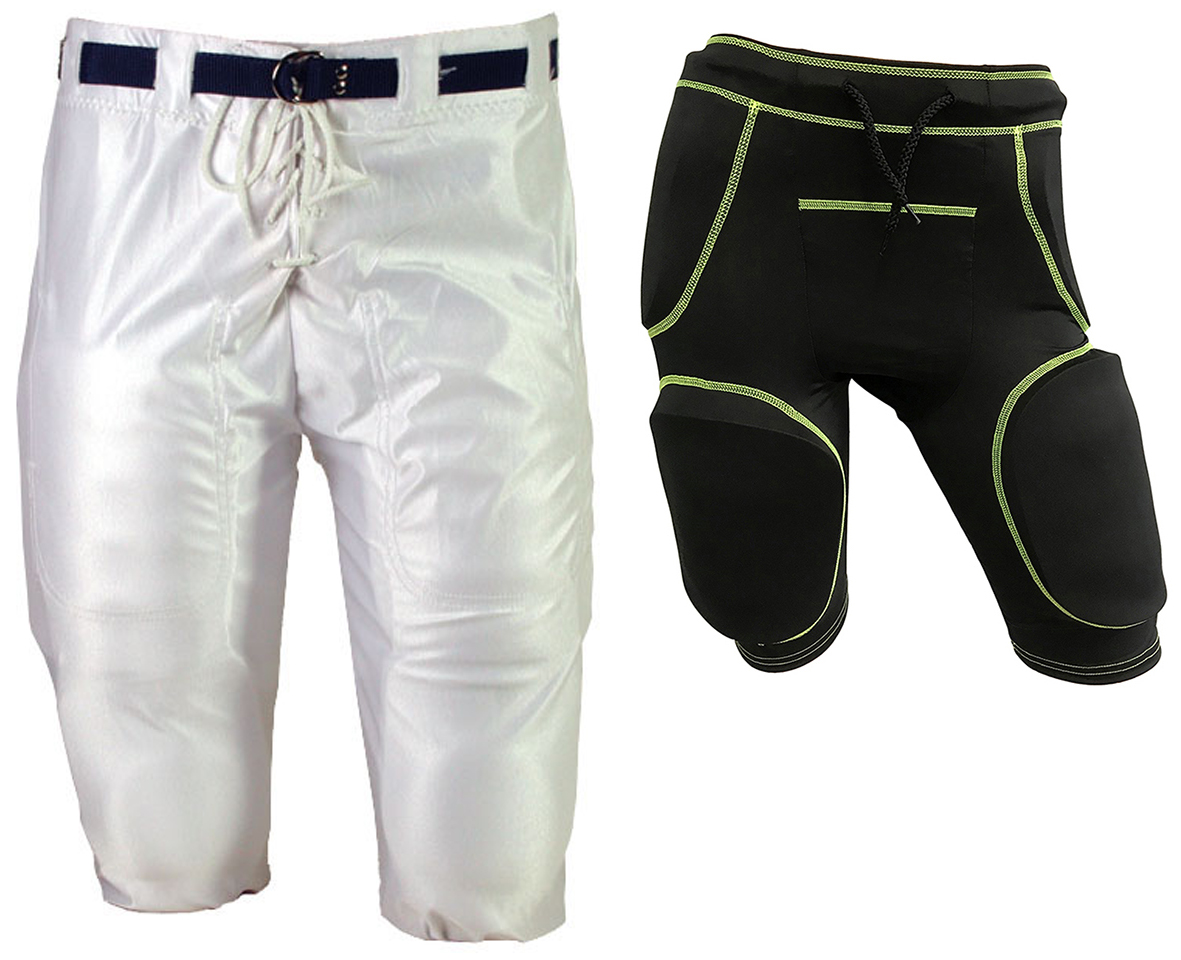 E171200 Youth SnapIn White Football Game Pants & 5 or 7 PC Girdle KIT