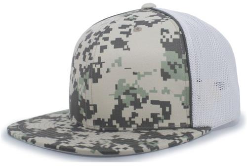 Adult (XS -Military Green), (SM/Med-Snow White)  Military Digi Camo Trucker Flexfit Cap. Embroidery is available on this item.