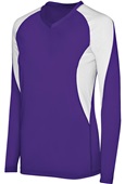 Ladies Girls Long Sleeve Court Volleyball V-Neck Jersey PURPLE/ WHITE Primary