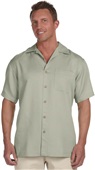 Harriton Mens Bahama Cord Camp Shirt GREEN MIST Primary