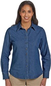 Harriton Ladies Long-Sleeve Denim Shirt DARK DENIM Primary