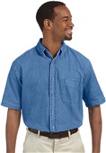 Harriton Mens Short-Sleeve Denim Shirt LIGHT DENIM Primary