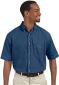 Harriton Mens Short-Sleeve Denim Shirt DARK DENIM Primary