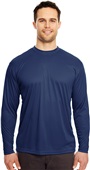 UltraClub Mens Cool & Dry LS Interlock T-Shirt NAVY Primary