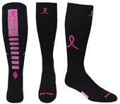 Breast Cancer Black Pink Ribbon Hero Kneehigh/OTC Socks PAIR