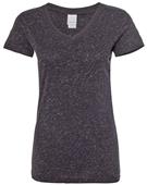 J America Ladies Glitter V-Neck Tee BLACK Primary
