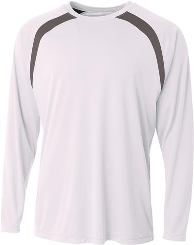 A4 Adult Spartan Long Sleeve Color Block Crew WHITE/GRAPHITE 