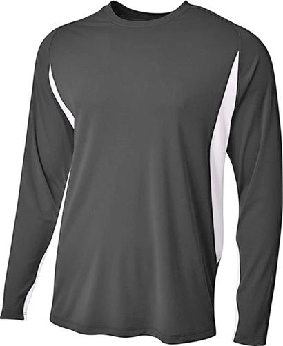 A4 Adult Cooling Performance LS Color Block Tee BLACK/WHITE 