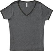 LAT Sportswear Ladies Curvy Soccer Ringer Tee GRANITE HEATHER/VINTAGE SMOKE Primary