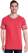 Jerzees Adult 4.5 oz. TRI-BLEND Varsity Ringer Tee FIERY RED HEATHER/OXFORD Primary