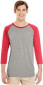 Jerzees Adult 4.5 oz TRI-BLEND Baseball Raglan Tee OXFORD/FIERY RED HEATHER Primary