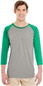 Jerzees Adult 4.5 oz TRI-BLEND Baseball Raglan Tee OXFORD/IRISH GREEN HEATHER Primary