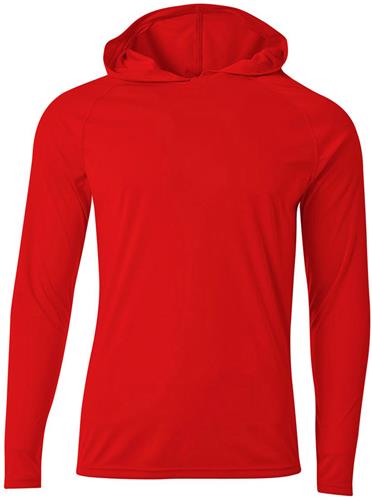 A4 Mens Cooling Performance Long Sleeve Hood Tee SCARLET Primary