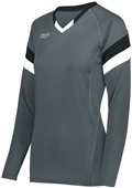 High Five Ladies Girls TruHit Tri Long Sleeve Volleyball Jersey GRAPHITE/BLACK/WHITE Primary