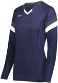 High Five Ladies Girls TruHit Tri Long Sleeve Volleyball Jersey NAVY/GRAPHITE/WHITE Primary