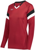 High Five Ladies Girls TruHit Tri Long Sleeve Volleyball Jersey SCARLET/BLACK/WHITE Primary
