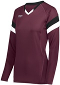 High Five Ladies Girls TruHit Tri Long Sleeve Volleyball Jersey MAROON/BLACK/WHITE Primary