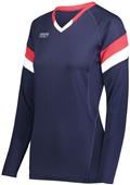 High Five Ladies Girls TruHit Tri Long Sleeve Volleyball Jersey NAVY/SCARLET/WHITE Primary