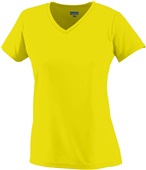 Womens 100% Polyester Wicking V-Neck Athletic Sports Tee POWER YELLOW Primary
