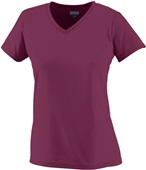 Womens 100% Polyester Wicking V-Neck Tee Shirt MAROON Primary