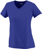 Womens 100% Polyester Wicking V-Neck Tee Shirt PURPLE Primary