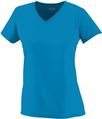 Womens 100% Polyester Wicking V-Neck Tee Shirt POWER BLUE Primary