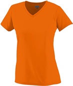 Womens 100% Polyester Wicking V-Neck Athletic Sports Tee POWER ORANGE Primary