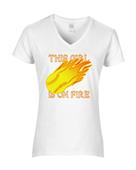 Epic Ladies Girl is on Fire V-Neck Graphic T-Shirts