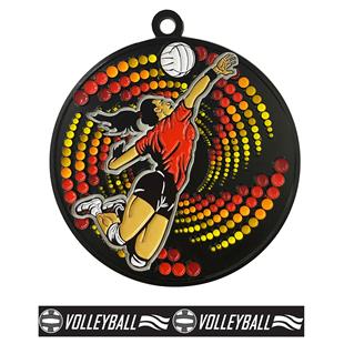 Epic 2.75 Bust Out Antique Silver Volleyball Award Medal & Ribbon