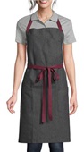 Uncommon Threads Rebel Bib Apron PINSTRIPE DENIM/BURGUNDY WEBBING Primary