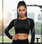 Women Compression Crop Top, Seamless Long Sleeve for Sports Yoga Exercise (Pants Not Included)