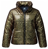 Black Puffer Jacket, Lightweight Water Resistant High Shine, Womens