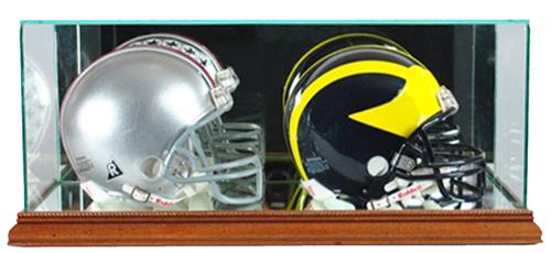 double football helmet case and Display This special order item boasts a sleek mirror back and elegant gold risers Football Helmet Display Case with