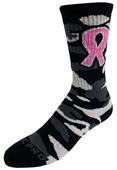 Crew Breast Cancer Awareness Black Camo Pink Ribbon Socks PAIR