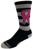 BREAST CANCER Awareness Black Grey Hoop Pink Ribbon Crew Socks PAIR