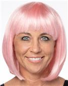 10" Long PINK Bob Wig, Womens Synthetic Rave Cosplay Costume Party Halloween Wig