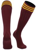 Adult European 3-Striped Soccer Socks Fold DownTop (Kelly, Maroon,White)