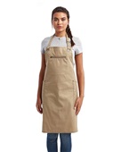 Artisan Collection By Reprime Unisex Barley Contrast Stitch Sustainable Bib Apron RP121 KHAKI/ BROWN Primary