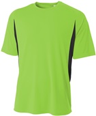 A4 Youth Cooling Performance Color Blocked Crew Tee LIME BLACK Primary