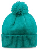 Contrast Trim Roll Up Beanie w/Pom (Cameo,Jade,Stone,Gumdrop,Lime,Sunglow,Teal,Ivory)