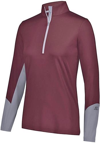 Womens Long Sleeve, 2-Color Accented Half Zip Pullover. Decorated in seven days or less.