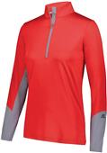 Womens Long Sleeve, 2-Color Accented Half Zip Pullover TRUE RED/STEEL Primary