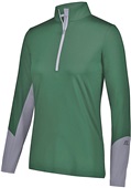 Womens Long Sleeve, 2-Color Accented Half Zip Pullover DARK GREEN/STEEL Primary