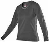 Womens/ Girls Long Sleeve Volleyball Jersey (Black,Forest,Maroon,Navy,Purple,Royal,Red,White) BK/BKHT - BLACK/BLACK HEATHER Primary