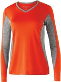 Womens Snowy Heather Fabric, 2-Color Long Sleeve T Shirt ORANGE/GRAPHITE HEATHER Primary