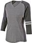 Womens Vintage V-Neck, Contrasting Sleeve Strips, Heather Soft T Shirt VINTAGE GREY/VINTAGE BLACK/WHITE Primary