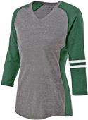 Womens Vintage V-Neck, Contrasting sleeve strips, Heather Soft Shirt VINTAGE GREY/VINTAGE FOREST/WHITE Primary